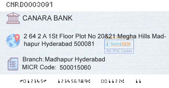 Canara Bank Madhapur HyderabadBranch 
