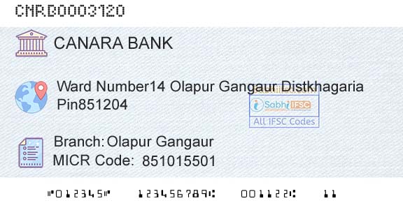 Canara Bank Olapur GangaurBranch 