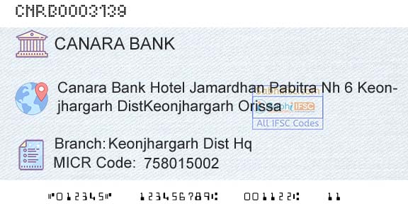 Canara Bank Keonjhargarh Dist HqBranch 