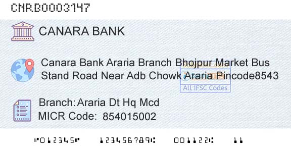 Canara Bank Araria Dt Hq Mcd Branch 