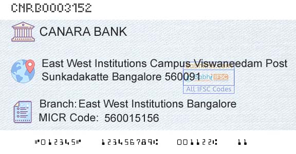 Canara Bank East West Institutions BangaloreBranch 