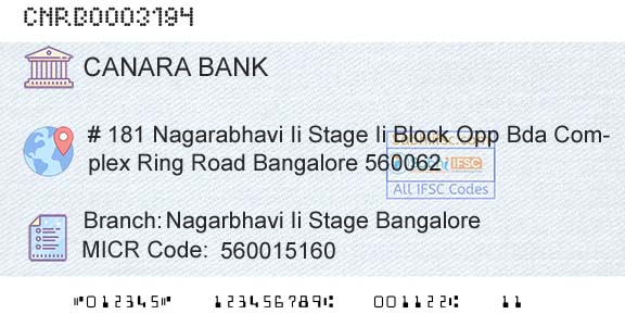 Canara Bank Nagarbhavi Ii Stage BangaloreBranch 