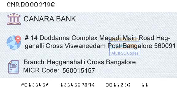 Canara Bank Hegganahalli Cross BangaloreBranch 