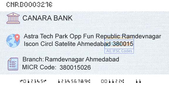 Canara Bank Ramdevnagar AhmedabadBranch 
