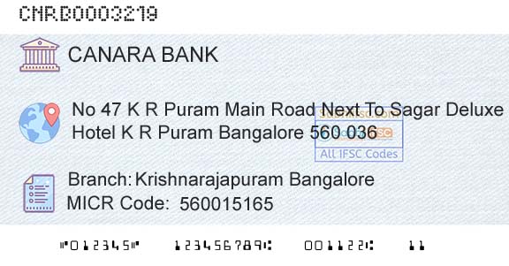 Canara Bank Krishnarajapuram BangaloreBranch 