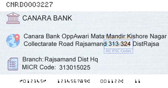 Canara Bank Rajsamand Dist HqBranch 