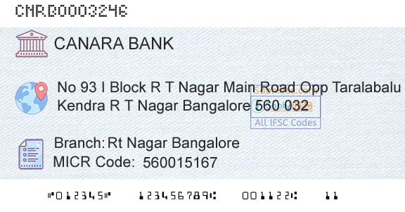 Canara Bank Rt Nagar BangaloreBranch 