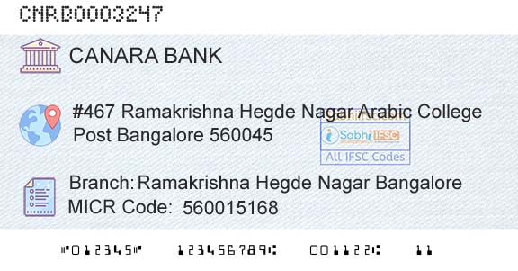Canara Bank Ramakrishna Hegde Nagar BangaloreBranch 