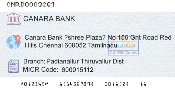 Canara Bank Padianallur Thiruvallur DistBranch 