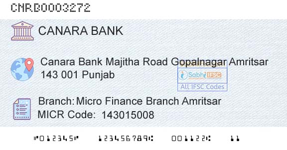 Canara Bank Micro Finance Branch AmritsarBranch 