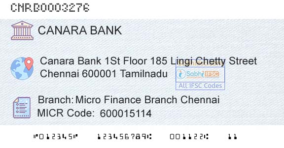 Canara Bank Micro Finance Branch ChennaiBranch 