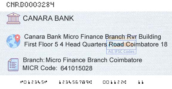 Canara Bank Micro Finance Branch CoimbatoreBranch 