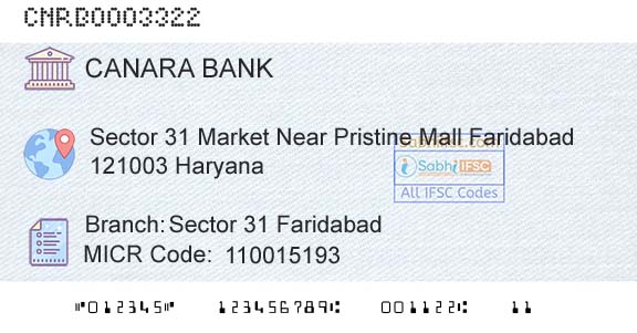 Canara Bank Sector 31 FaridabadBranch 