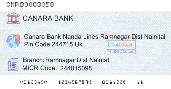 Canara Bank Ramnagar Dist NaintalBranch 