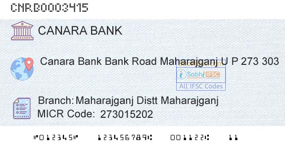 Canara Bank Maharajganj Distt Maharajganj Branch 