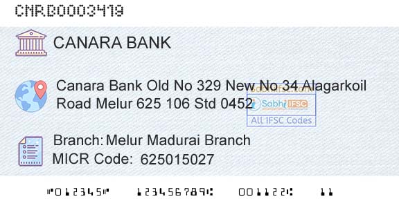 Canara Bank Melur Madurai BranchBranch 