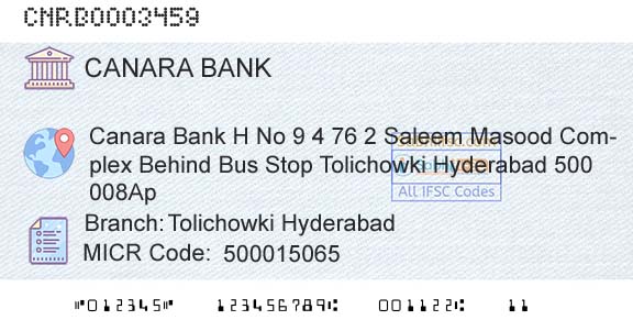 Canara Bank Tolichowki HyderabadBranch 