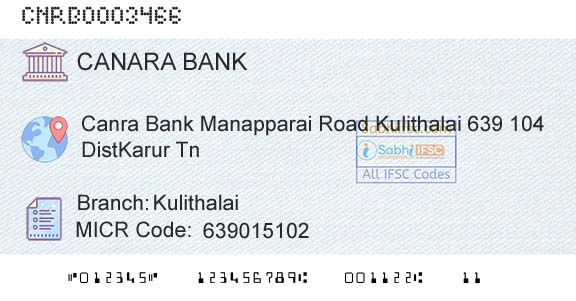 Canara Bank KulithalaiBranch 