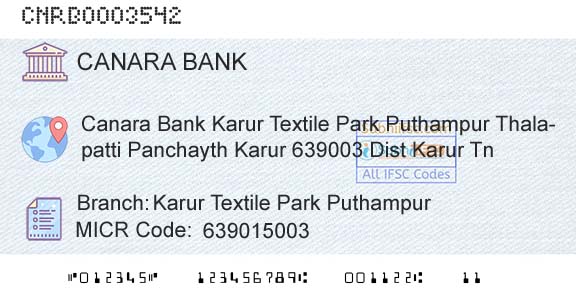 Canara Bank Karur Textile Park PuthampurBranch 