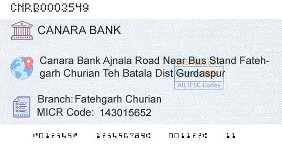Canara Bank Fatehgarh ChurianBranch 
