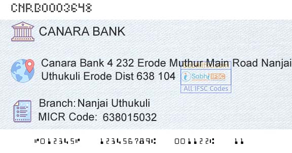 Canara Bank Nanjai UthukuliBranch 