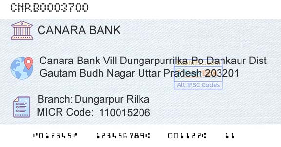 Canara Bank Dungarpur RilkaBranch 