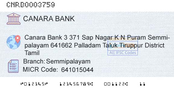 Canara Bank SemmipalayamBranch 