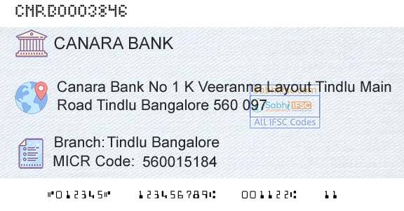 Canara Bank Tindlu BangaloreBranch 
