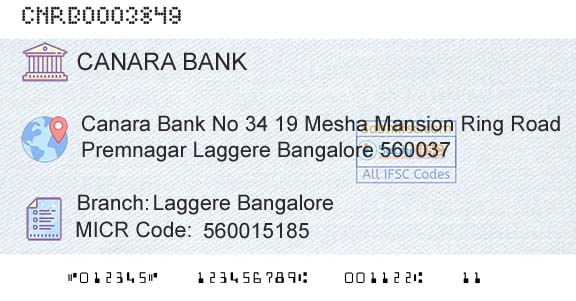 Canara Bank Laggere BangaloreBranch 