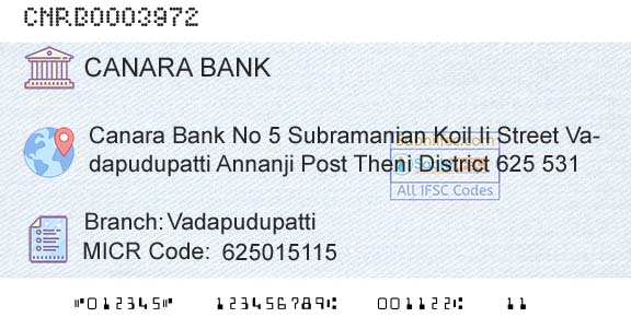Canara Bank VadapudupattiBranch 