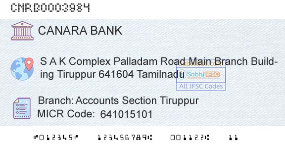 Canara Bank Accounts Section TiruppurBranch 