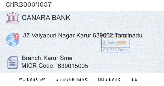 Canara Bank Karur SmeBranch 