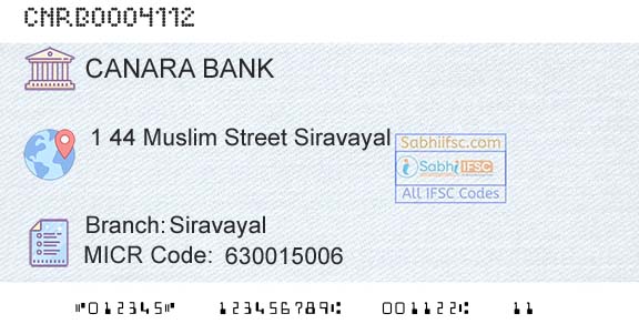Canara Bank SiravayalBranch 