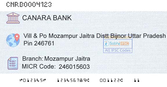 Canara Bank Mozampur JaitraBranch 