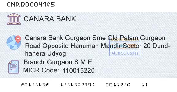 Canara Bank Gurgaon S M EBranch 