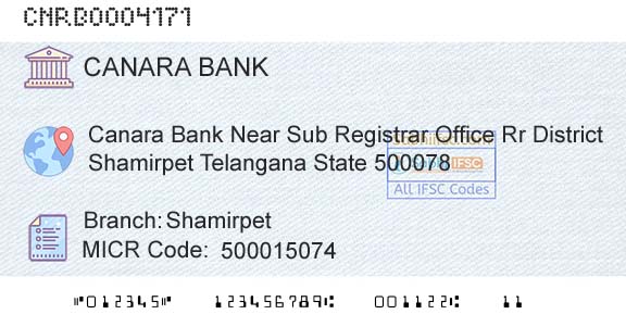Canara Bank ShamirpetBranch 
