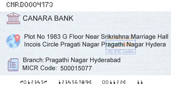 Canara Bank Pragathi Nagar HyderabadBranch 