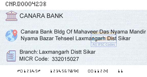 Canara Bank Laxmangarh Distt SikarBranch 