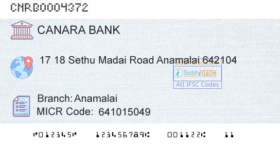 Canara Bank AnamalaiBranch 