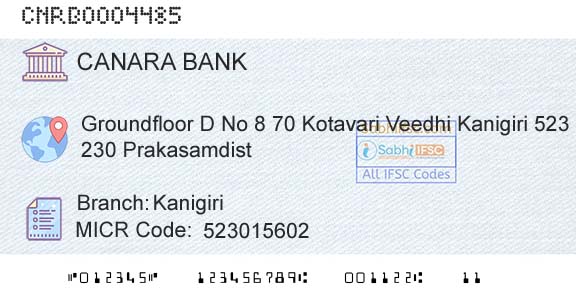 Canara Bank KanigiriBranch 