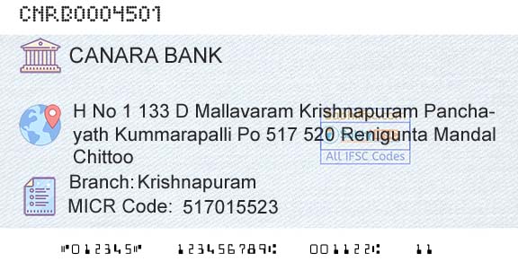Canara Bank KrishnapuramBranch 