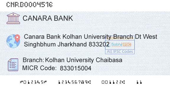 Canara Bank Kolhan University ChaibasaBranch 