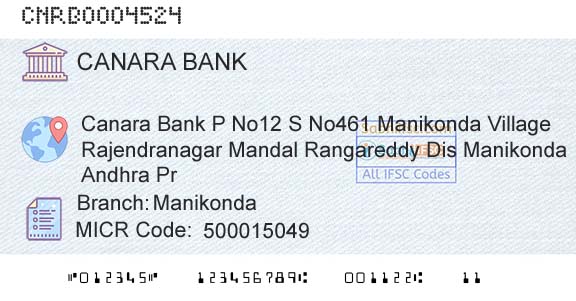 Canara Bank ManikondaBranch 