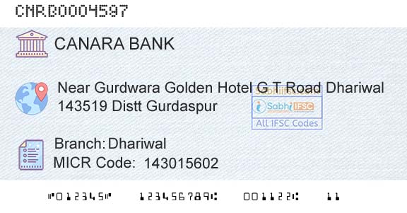 Canara Bank DhariwalBranch 