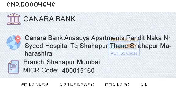 Canara Bank Shahapur Mumbai Branch 