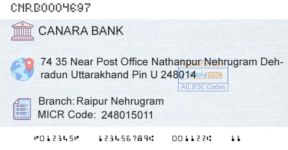 Canara Bank Raipur NehrugramBranch 