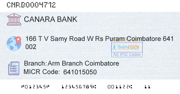 Canara Bank Arm Branch CoimbatoreBranch 