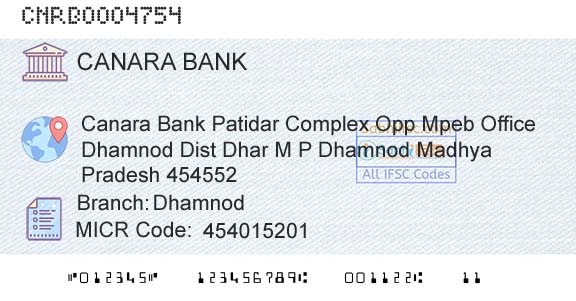 Canara Bank DhamnodBranch 