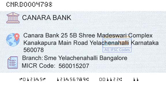 Canara Bank Sme Yelachenahalli BangaloreBranch 