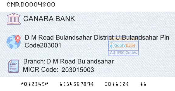 Canara Bank D M Road BulandsaharBranch 